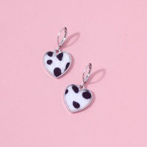 Cow Print Heart Huggie Earrings